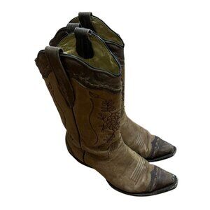 Corral Boots A2500 Cowboy Boot Black Floral Embroidery Brown Leather Women's 8W
